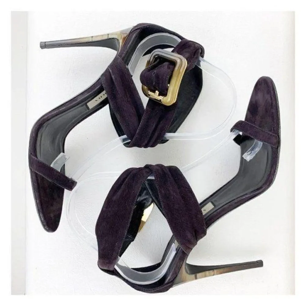 Burberry Marham Purple Suede Trench Ankle Wrap Ombré Heel‎ Buckle Sandal 9